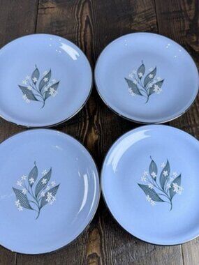 Set of 4 Homer Laughlin Skytone Blue 6" Bread Plate Stardust Blue MCM Leaves